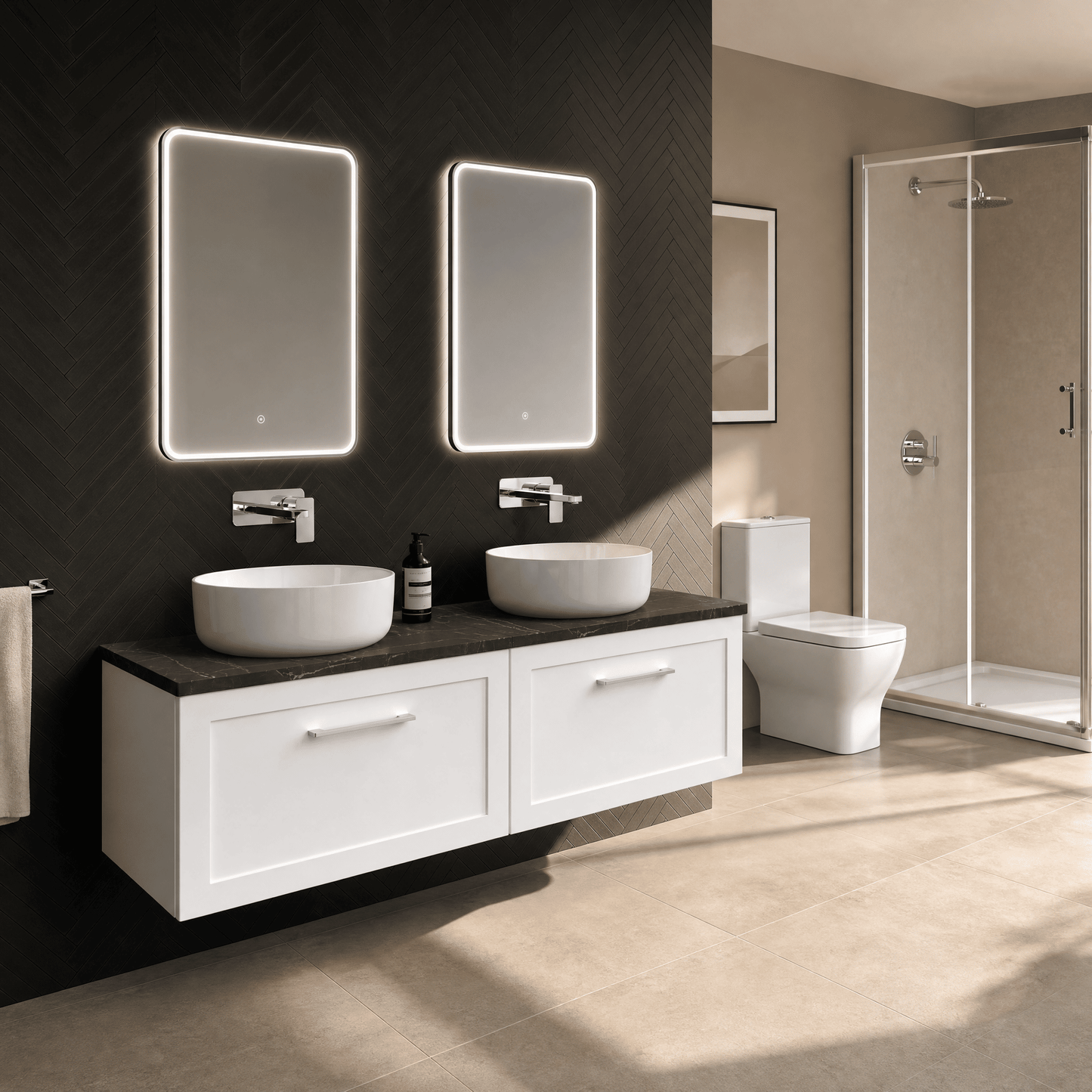 [BFSH122LBP2] Stonnall Traditional Wall Hung 2 Drawer 1200mm Vanity Unit with Black Pietra Marble Laminate Worktop - Choice of Colour - Lifestyle 3