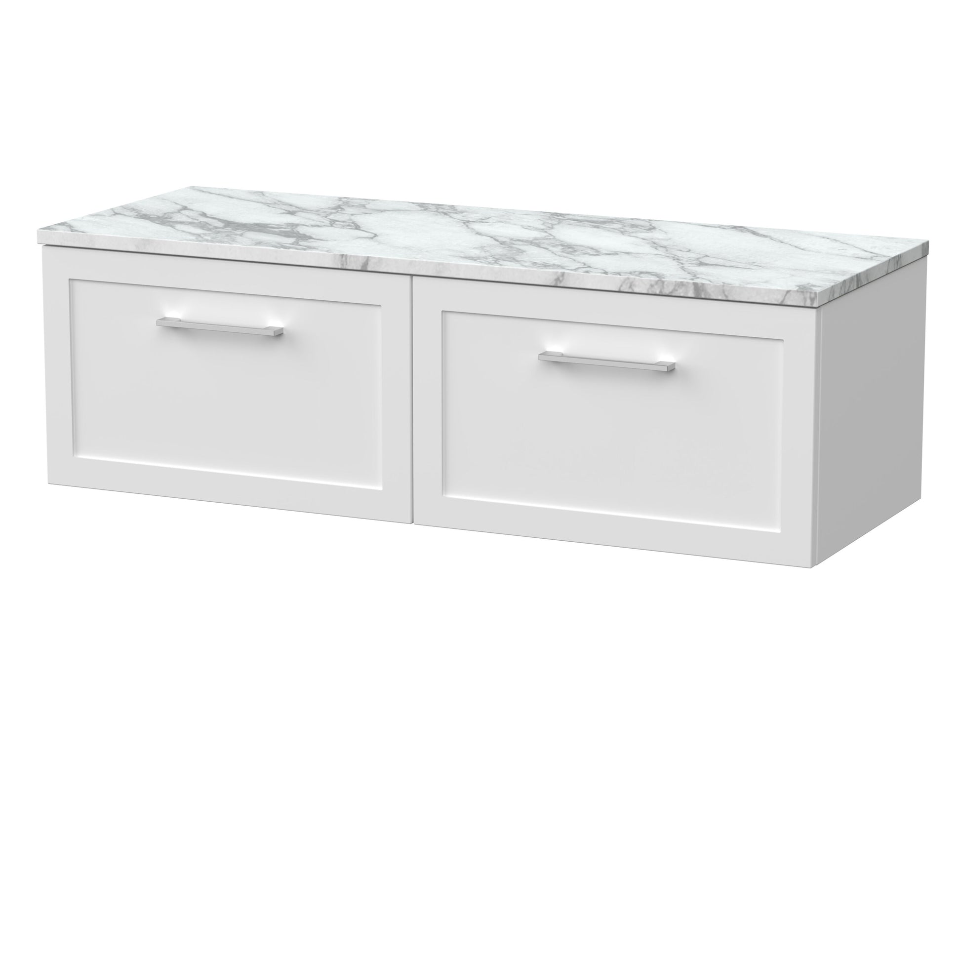 [BFSH122LCM2] Stonnall Traditional Wall Hung 2 Drawer 1200mm Vanity Unit with Carrera Marble Laminate Worktop - Choice of Colour - Cutout