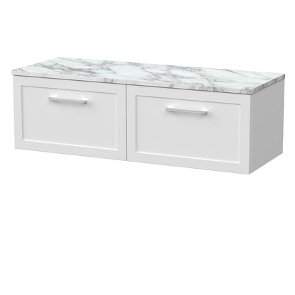 [BFSH122LCM2] Stonnall Traditional Wall Hung 2 Drawer 1200mm Vanity Unit with Carrera Marble Laminate Worktop - Choice of Colour - Cutout