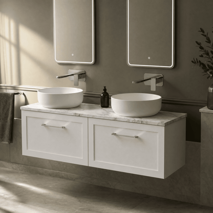 [BFSH122LCM2] Stonnall Traditional Wall Hung 2 Drawer 1200mm Vanity Unit with Carrera Marble Laminate Worktop - Choice of Colour - Lifestyle 1
