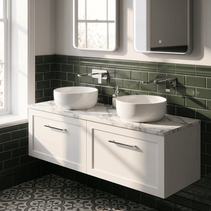 [BFSH122LCM2] Stonnall Traditional Wall Hung 2 Drawer 1200mm Vanity Unit with Carrera Marble Laminate Worktop - Choice of Colour - Lifestyle 2