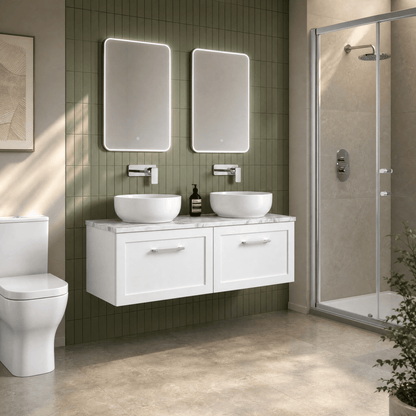 [BFSH122LCM2] Stonnall Traditional Wall Hung 2 Drawer 1200mm Vanity Unit with Carrera Marble Laminate Worktop - Choice of Colour - Lifestyle 3