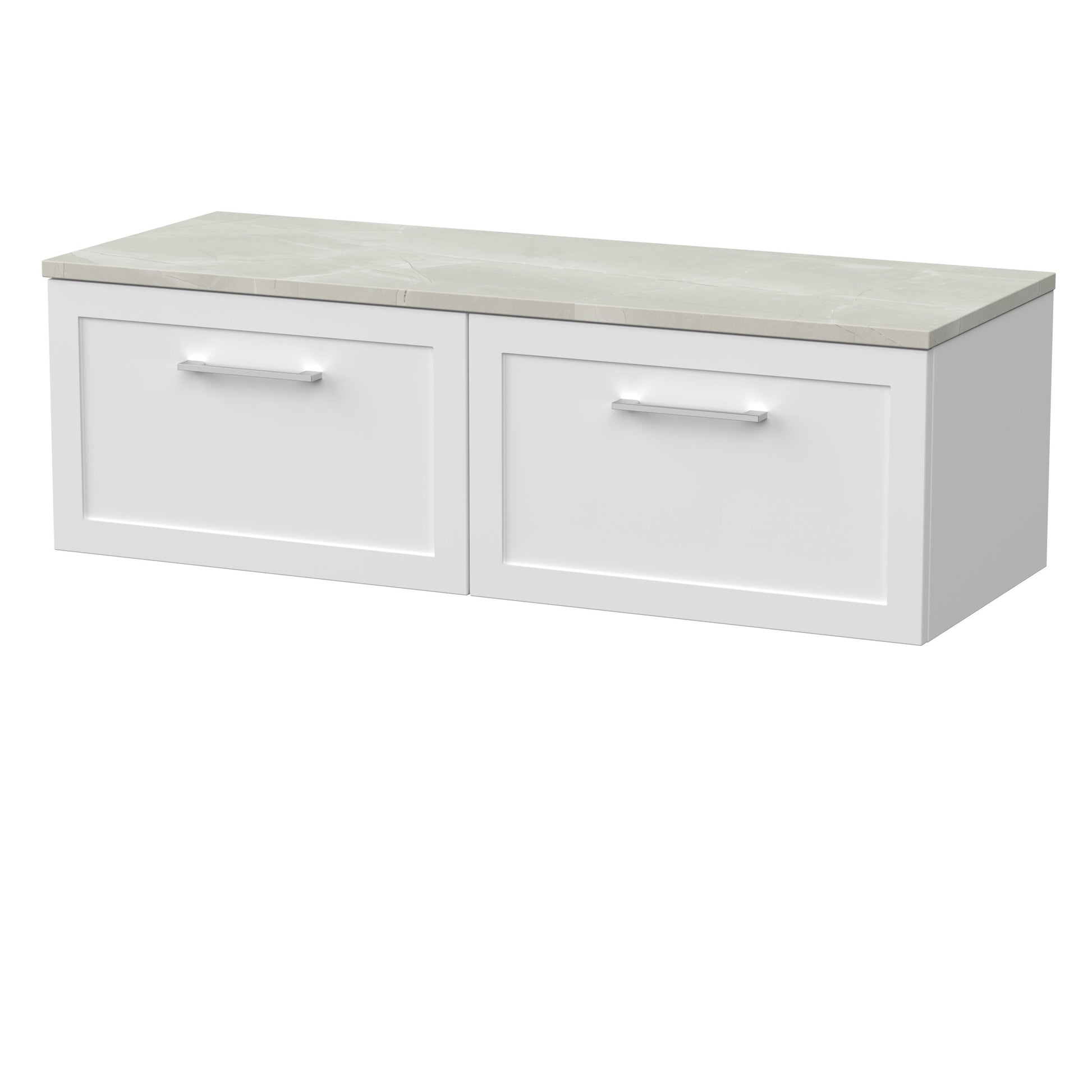 [BFSH122LMP2] Stonnall Traditional Wall Hung 2 Drawer 1200mm Vanity Unit with Marble Plaster Laminate Worktop - Choice of Colour - Cutout