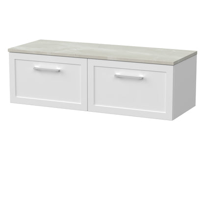 [BFSH122LMP2] Stonnall Traditional Wall Hung 2 Drawer 1200mm Vanity Unit with Marble Plaster Laminate Worktop - Choice of Colour - Cutout