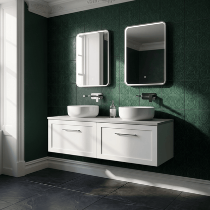 [BFSH122LMP2] Stonnall Traditional Wall Hung 2 Drawer 1200mm Vanity Unit with Marble Plaster Laminate Worktop - Choice of Colour - Lifestyle 1