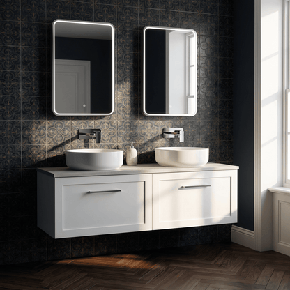 [BFSH122LMP2] Stonnall Traditional Wall Hung 2 Drawer 1200mm Vanity Unit with Marble Plaster Laminate Worktop - Choice of Colour - Lifestyle 2