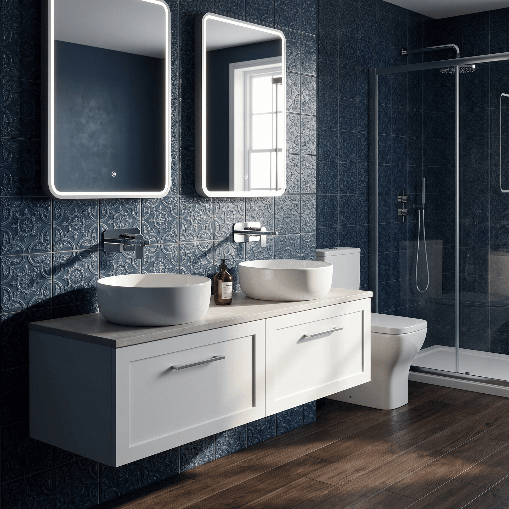 [BFSH122LMP2] Stonnall Traditional Wall Hung 2 Drawer 1200mm Vanity Unit with Marble Plaster Laminate Worktop - Choice of Colour - Lifestyle 3