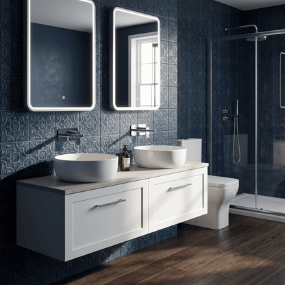 [BFSH122LMP2] Stonnall Traditional Wall Hung 2 Drawer 1200mm Vanity Unit with Marble Plaster Laminate Worktop - Choice of Colour - Lifestyle 3