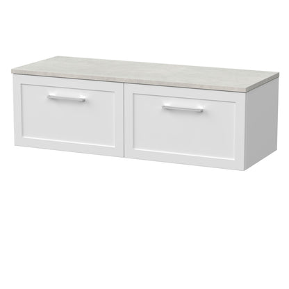 [BFSH122LSWG2] Stonnall Traditional Wall Hung 2 Drawer 1200mm Vanity Unit with White Sparkle Laminate Worktop - Choice of Colour - Cutout