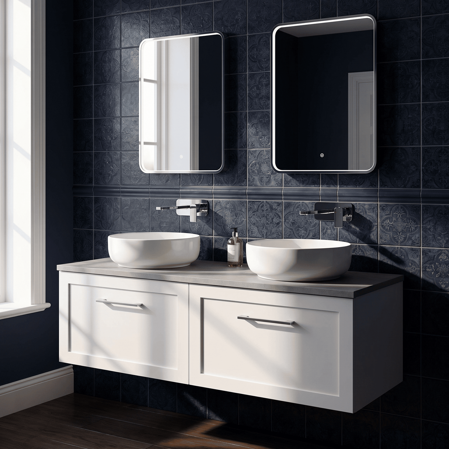 [BFSH122LSWG2] Stonnall Traditional Wall Hung 2 Drawer 1200mm Vanity Unit with White Sparkle Laminate Worktop - Choice of Colour - Lifestyle 1