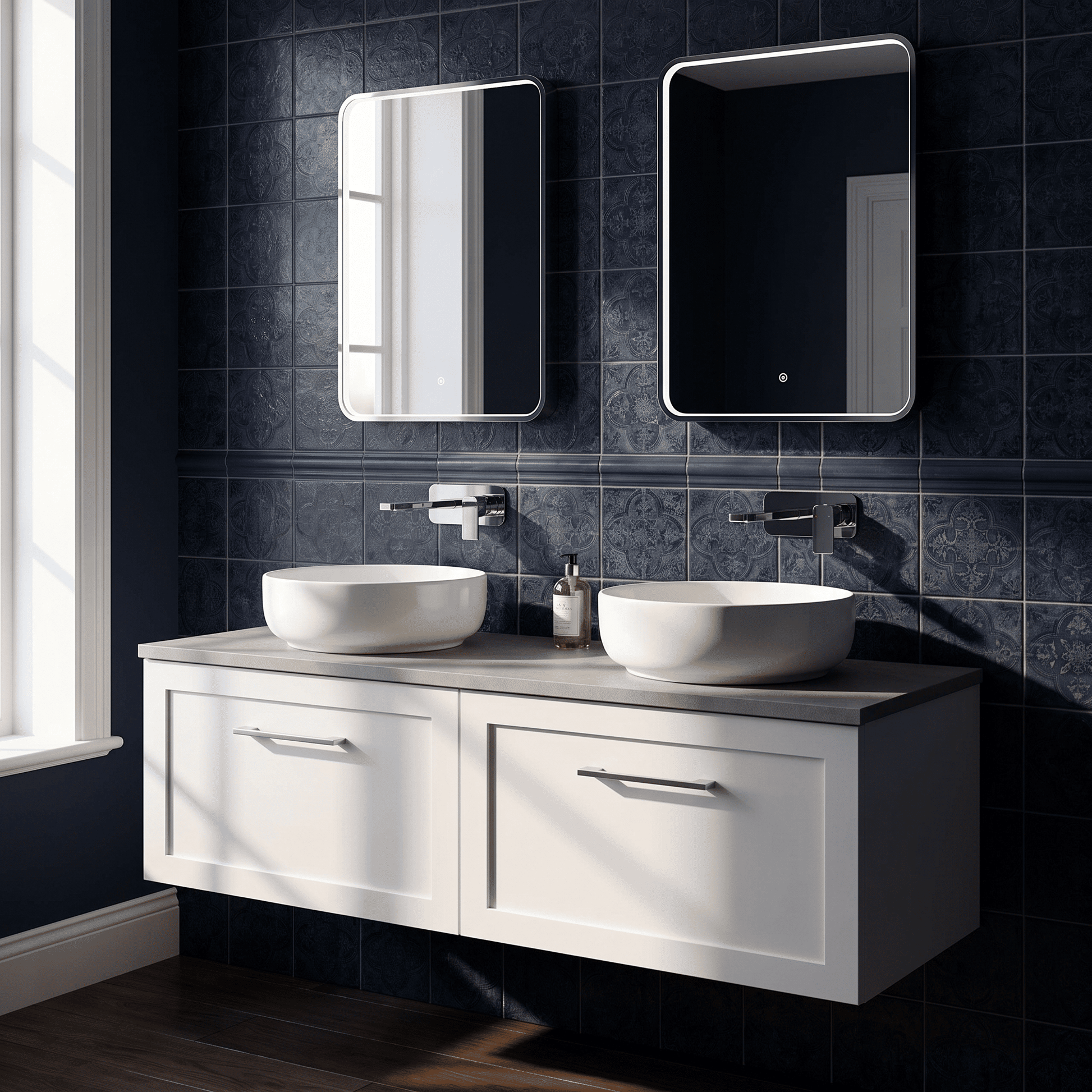 [BFSH122LSWG2] Stonnall Traditional Wall Hung 2 Drawer 1200mm Vanity Unit with White Sparkle Laminate Worktop - Choice of Colour - Lifestyle 1