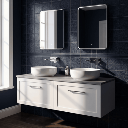 [BFSH122LSWG2] Stonnall Traditional Wall Hung 2 Drawer 1200mm Vanity Unit with White Sparkle Laminate Worktop - Choice of Colour - Lifestyle 1