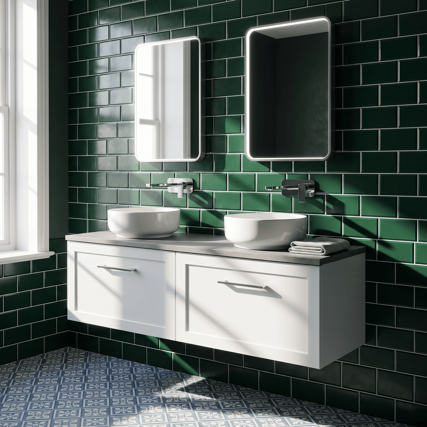 [BFSH122LSWG2] Stonnall Traditional Wall Hung 2 Drawer 1200mm Vanity Unit with White Sparkle Laminate Worktop - Choice of Colour - Lifestyle 2