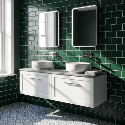[BFSH122LSWG2] Stonnall Traditional Wall Hung 2 Drawer 1200mm Vanity Unit with White Sparkle Laminate Worktop - Choice of Colour - Lifestyle 2
