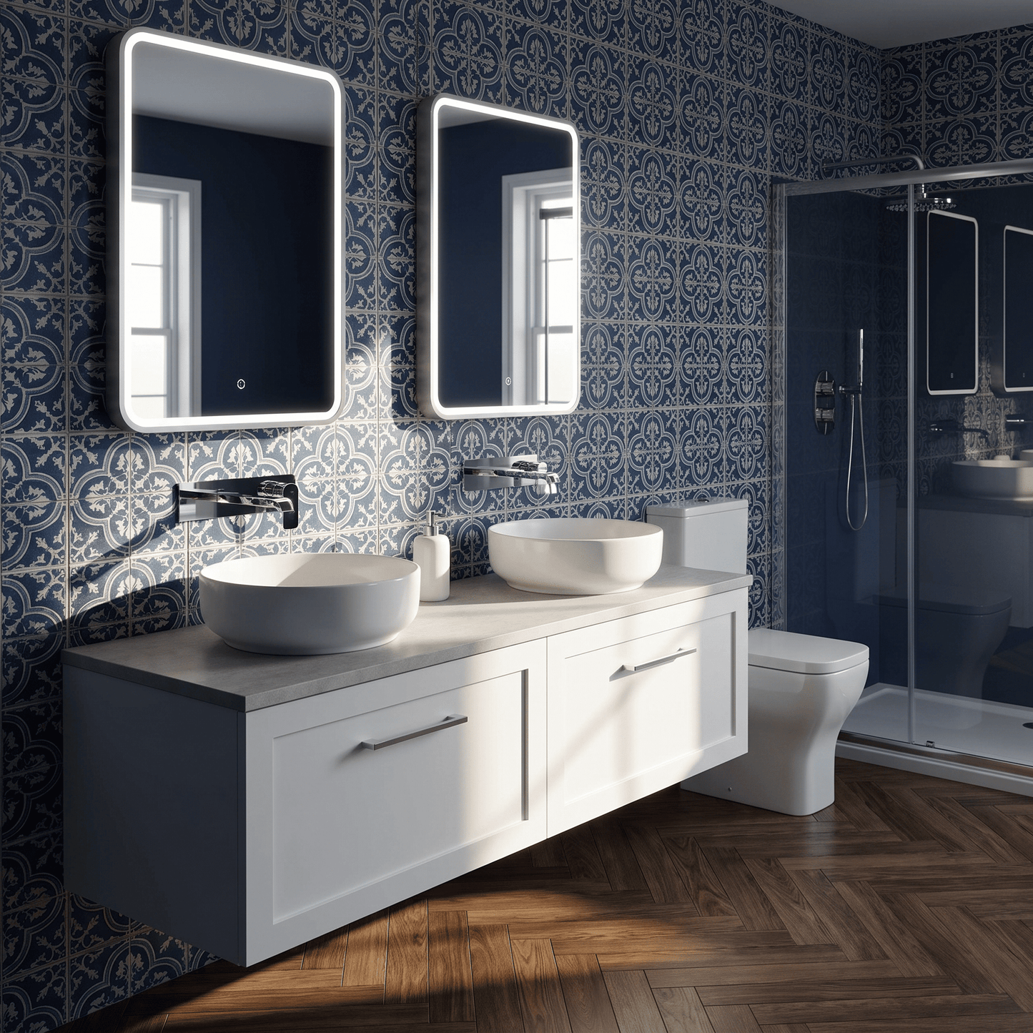 [BFSH122LSWG2] Stonnall Traditional Wall Hung 2 Drawer 1200mm Vanity Unit with White Sparkle Laminate Worktop - Choice of Colour - Lifestyle 3