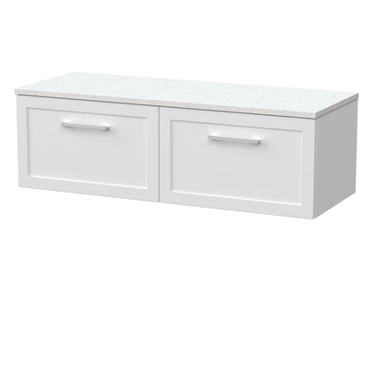 [BFSH122LWN2] Stonnall Traditional Wall Hung 2 Drawer 1200mm Vanity Unit with White Nebula Laminate Worktop - Choice of Colour - Cutout