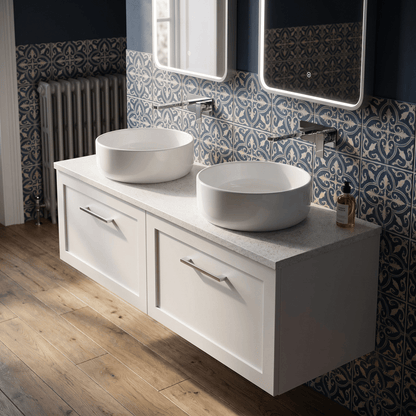 [BFSH122LWN2] Stonnall Traditional Wall Hung 2 Drawer 1200mm Vanity Unit with White Nebula Laminate Worktop - Choice of Colour - Lifestyle 2