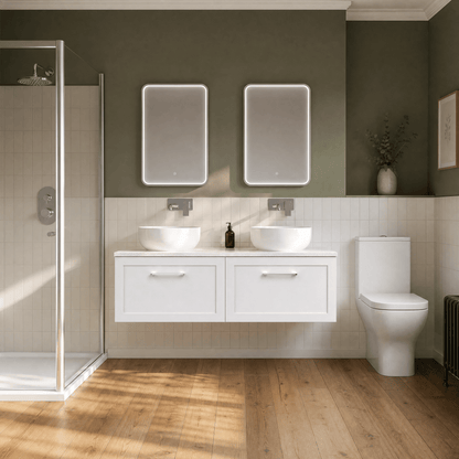 [BFSH122LWN2] Stonnall Traditional Wall Hung 2 Drawer 1200mm Vanity Unit with White Nebula Laminate Worktop - Choice of Colour - Lifestyle 3