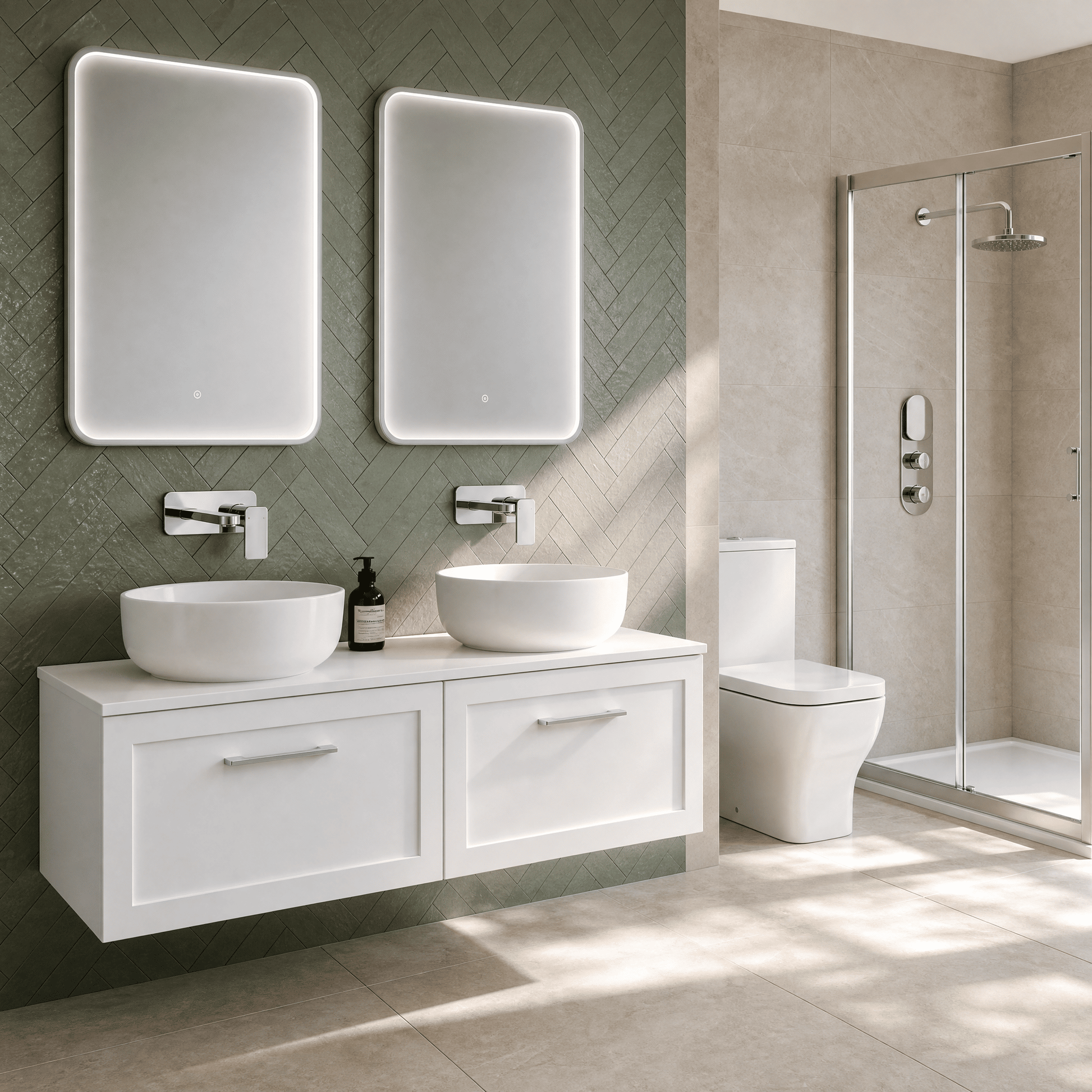 [BFSH122W2] Stonnall Traditional Wall Hung 2 Drawer 1200mm Vanity Unit with Laminate Worktop - Choice of Colour - Lifestyle 1