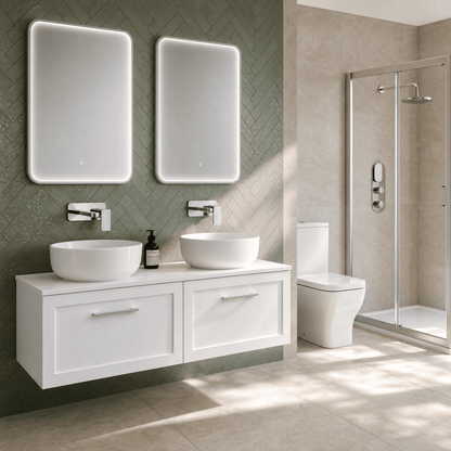 [BFSH122W2] Stonnall Traditional Wall Hung 2 Drawer 1200mm Vanity Unit with Laminate Worktop - Choice of Colour - Lifestyle 1