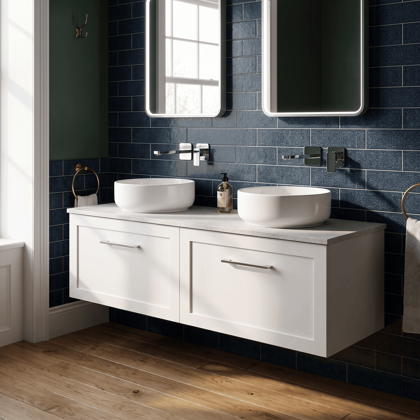[BFSH122WMT2] Stonnall Traditional Wall Hung 2 Drawer 1200mm Vanity Unit with White Marble Top - Choice of Colour - Lifestyle 2