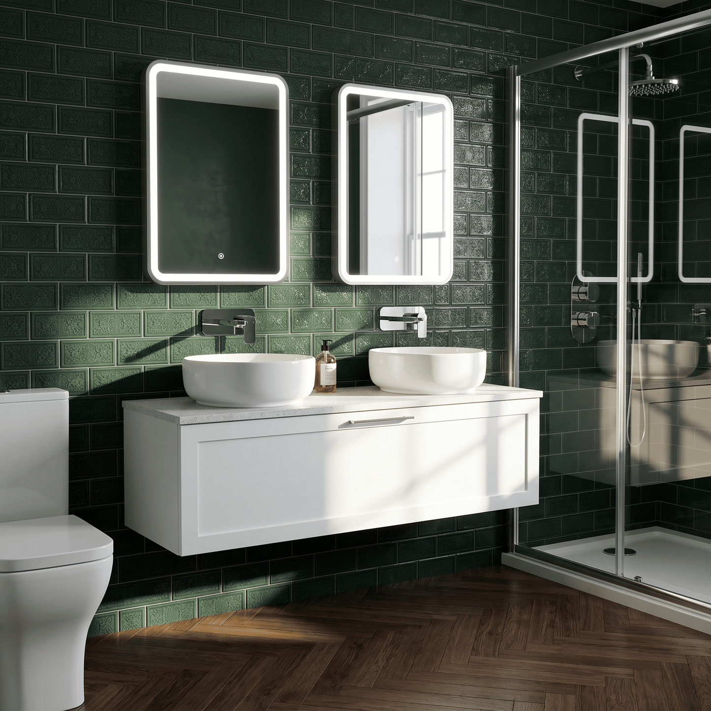 [BFSH122WMT2] Stonnall Traditional Wall Hung 2 Drawer 1200mm Vanity Unit with White Marble Top - Choice of Colour - Lifestyle 3