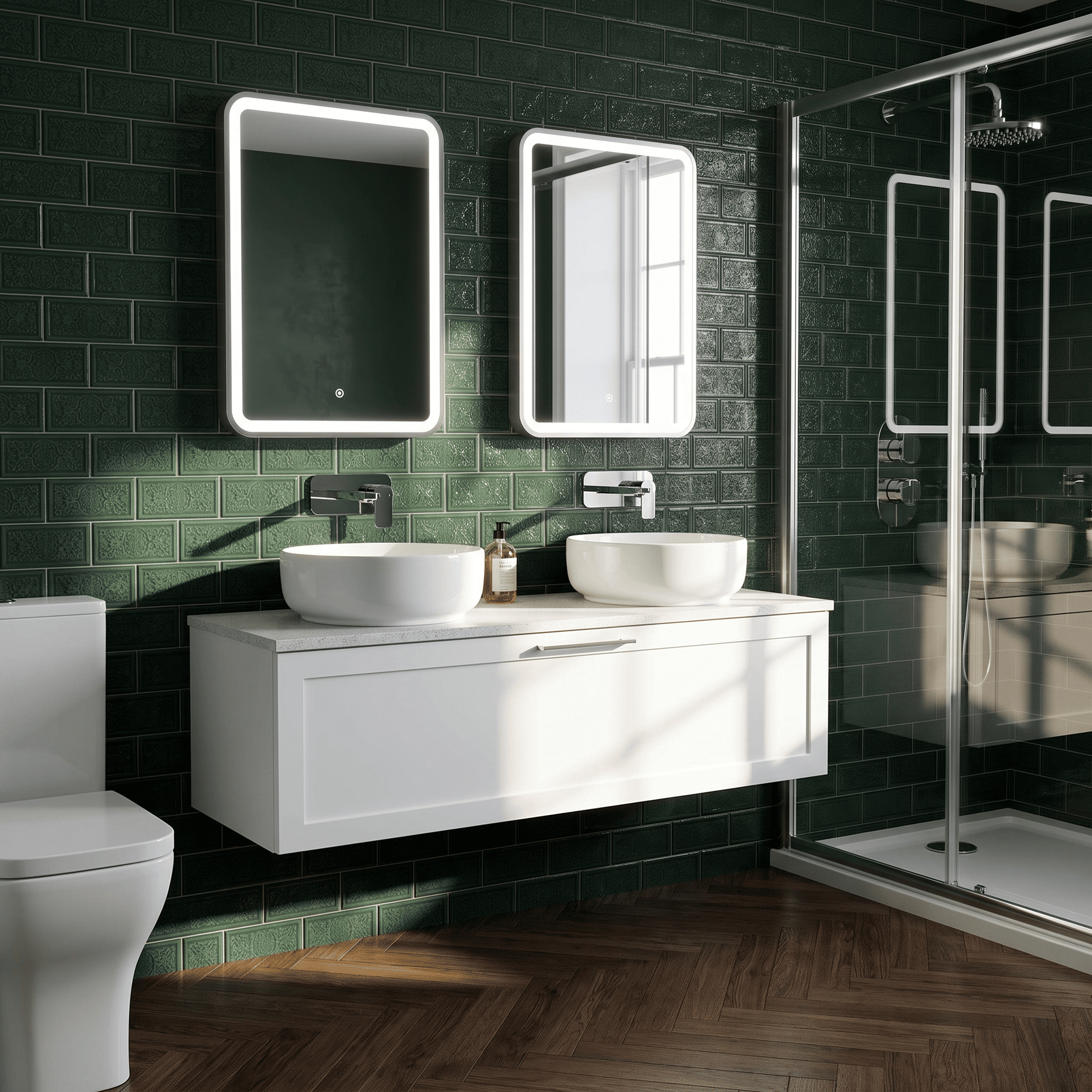 [BFSH122WMT2] Stonnall Traditional Wall Hung 2 Drawer 1200mm Vanity Unit with White Marble Top - Choice of Colour - Lifestyle 3