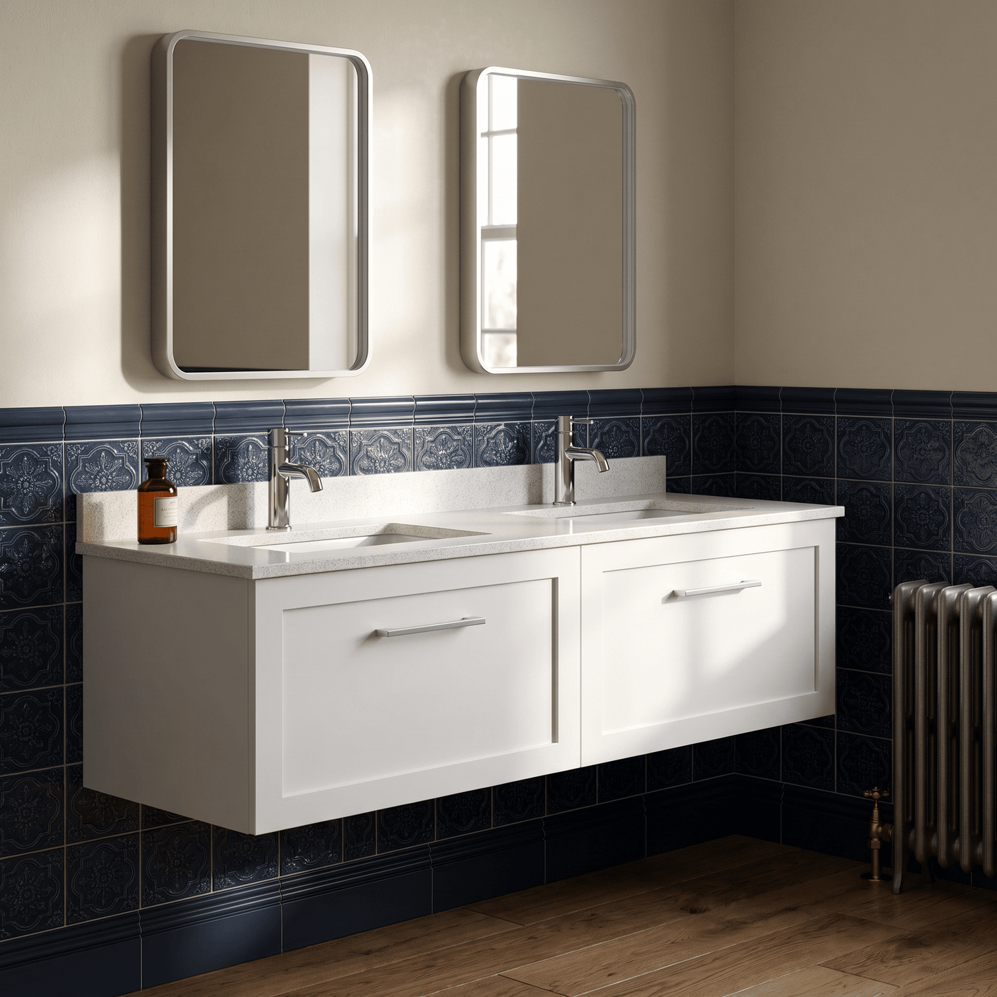 [BFSH122WS2] Stonnall Traditional Wall Hung 2 Drawer 1200mm Vanity Unit with White Marble Top and Basin - Choice of Colour - Lifestyle 1