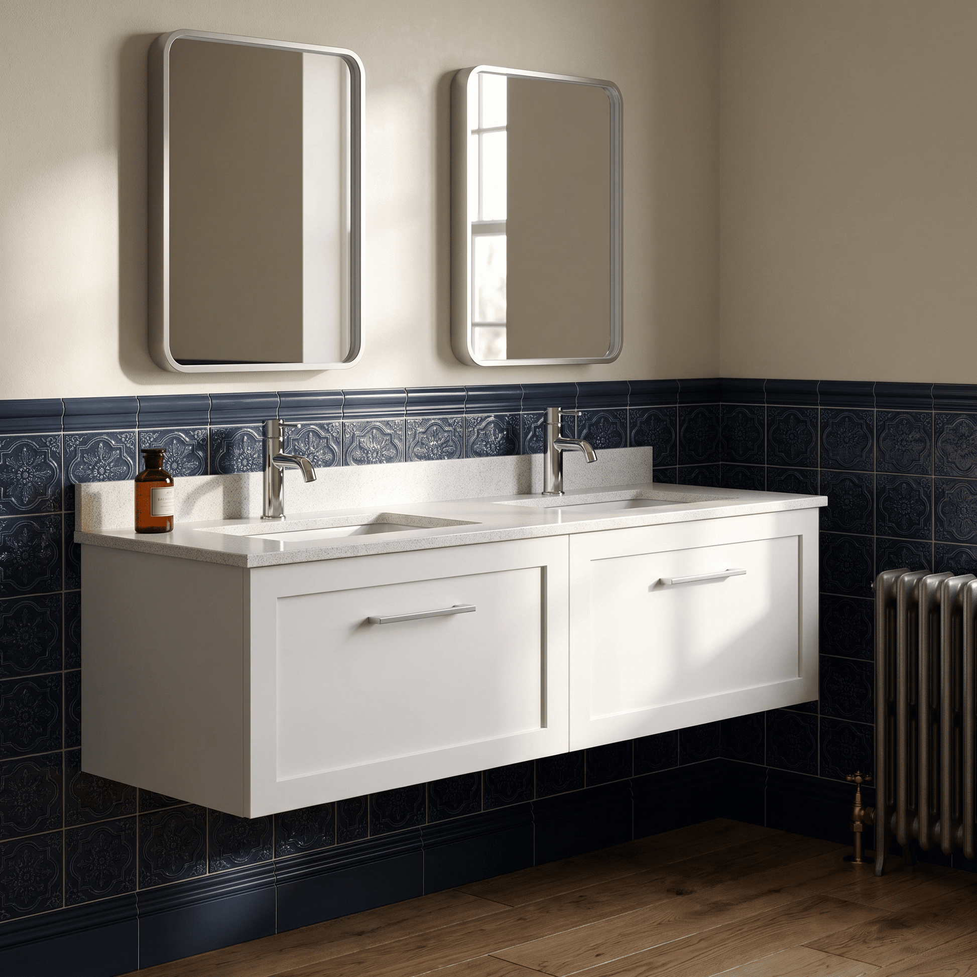 [BFSH122WS2] Stonnall Traditional Wall Hung 2 Drawer 1200mm Vanity Unit with White Marble Top and Basin - Choice of Colour - Lifestyle 1