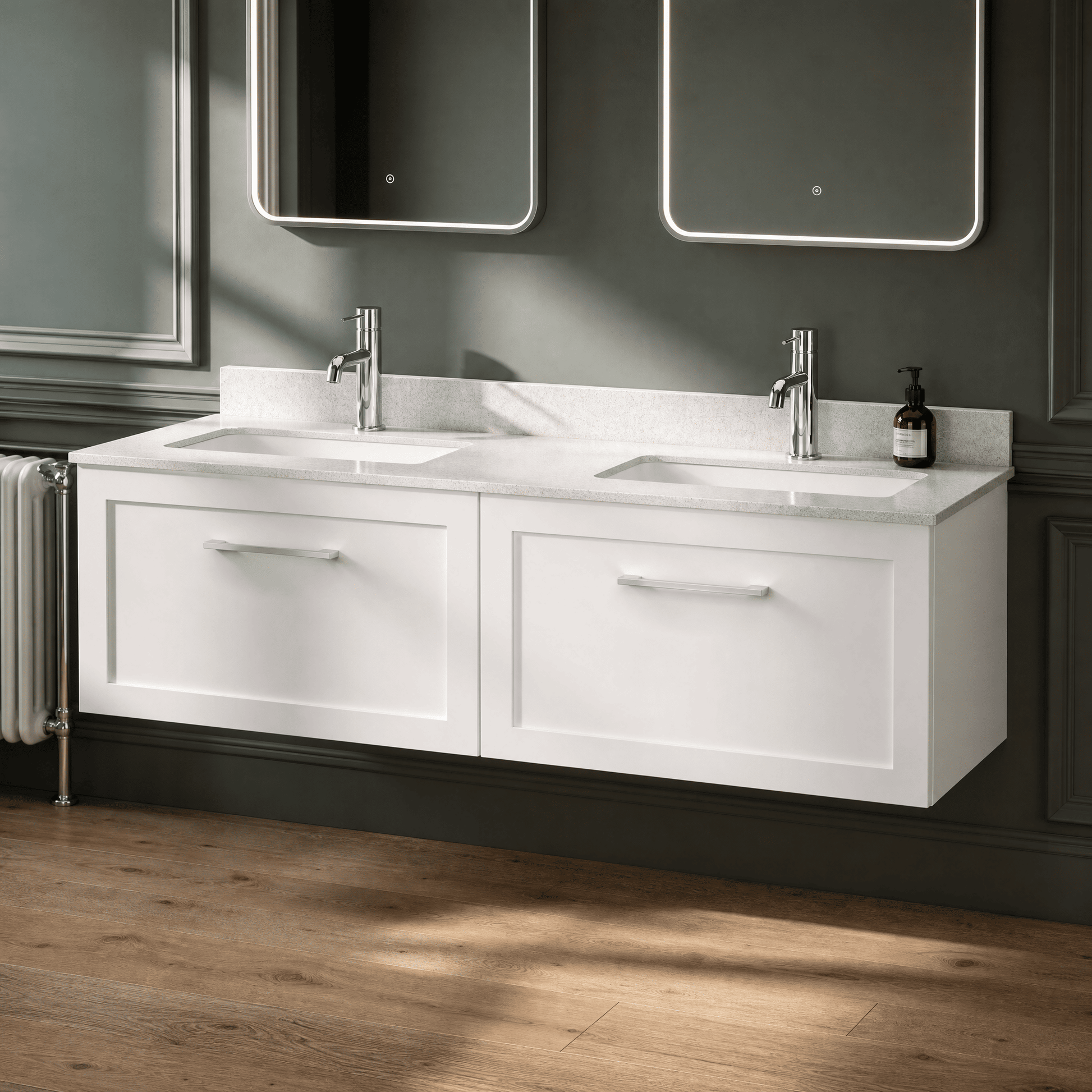 [BFSH122WS2] Stonnall Traditional Wall Hung 2 Drawer 1200mm Vanity Unit with White Marble Top and Basin - Choice of Colour - Lifestyle 2