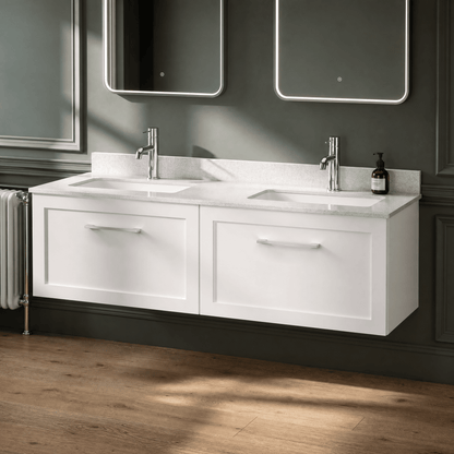 [BFSH122WS2] Stonnall Traditional Wall Hung 2 Drawer 1200mm Vanity Unit with White Marble Top and Basin - Choice of Colour - Lifestyle 2