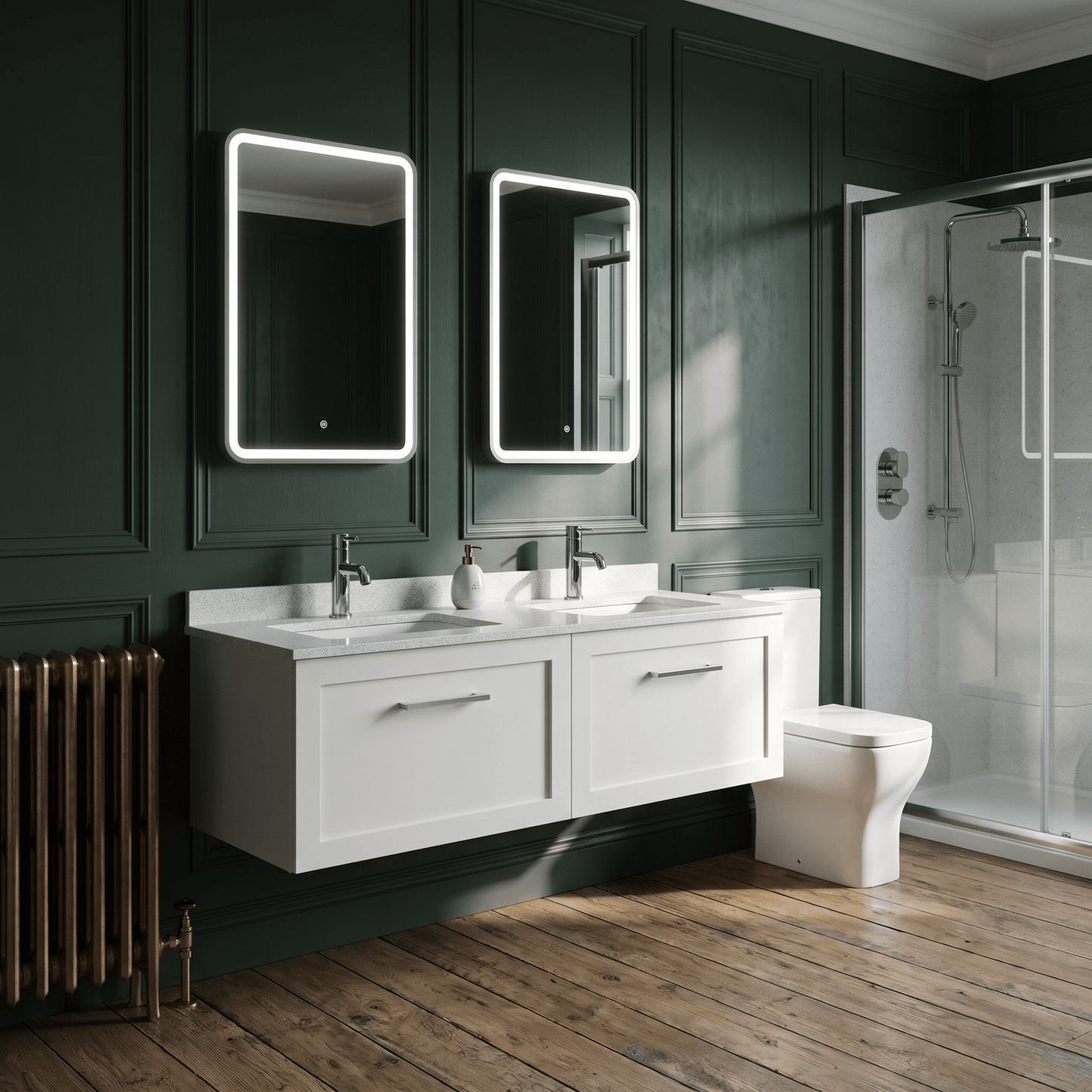 [BFSH122WS2] Stonnall Traditional Wall Hung 2 Drawer 1200mm Vanity Unit with White Marble Top and Basin - Choice of Colour - Lifestyle 3