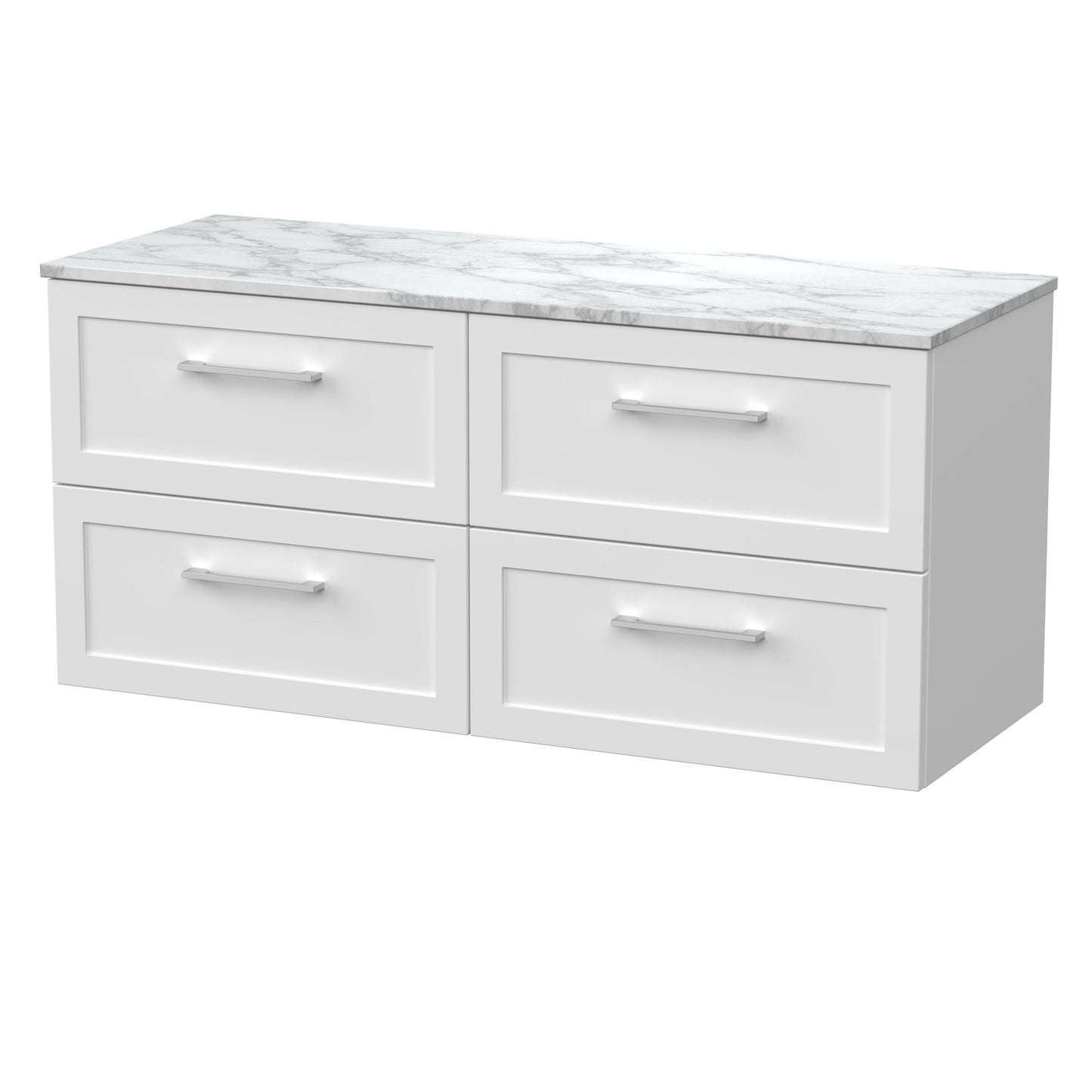 [BFSH124CMT2] Stonnall Traditional Wall Hung 4 Drawer 1200mm Vanity Unit with Carrera Marble Top - Choice of Colour - Cutout