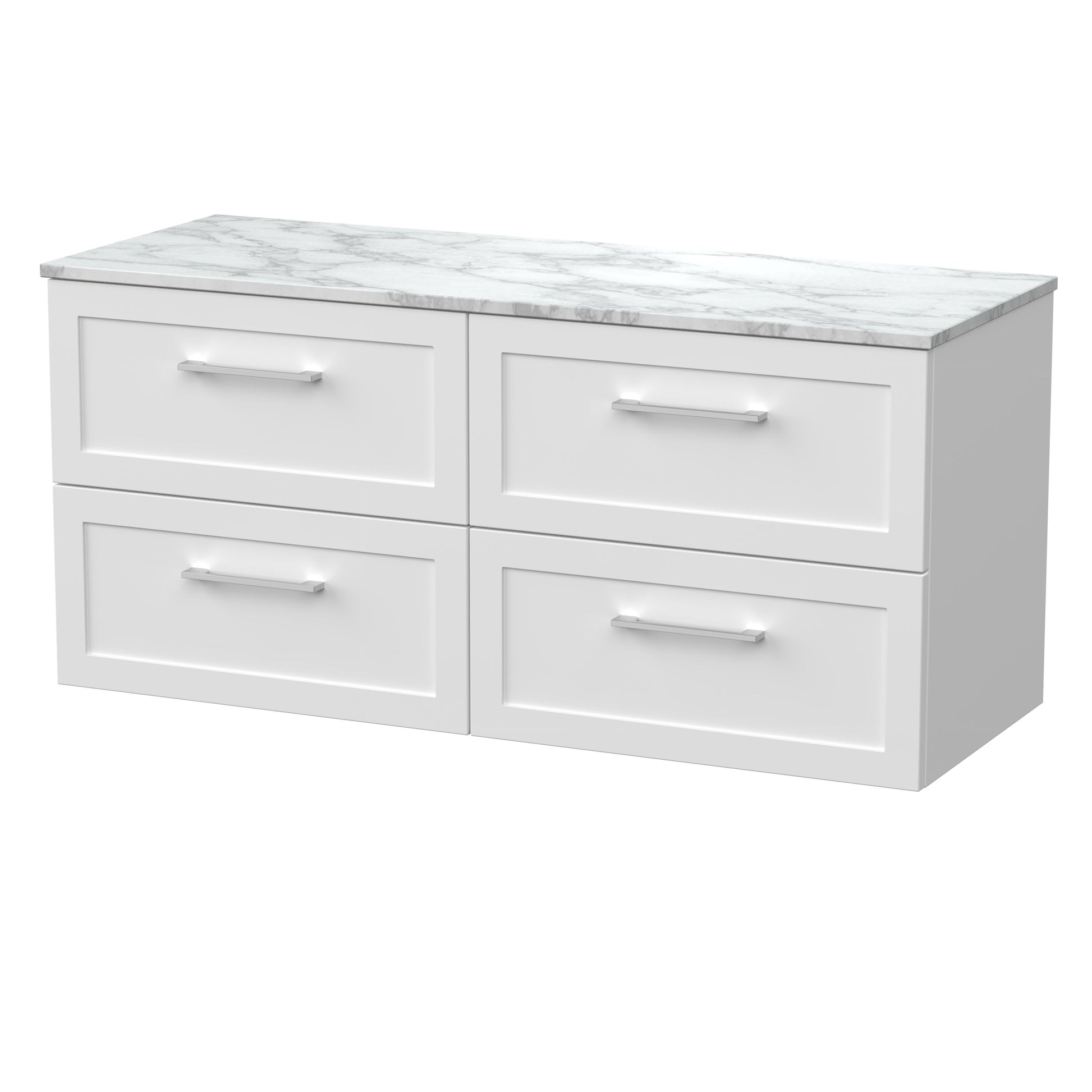 [BFSH124CMT2] Stonnall Traditional Wall Hung 4 Drawer 1200mm Vanity Unit with Carrera Marble Top - Choice of Colour - Cutout