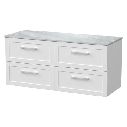 [BFSH124GMT2] Stonnall Traditional Wall Hung 4 Drawer 1200mm Vanity Unit with Grey Marble Top - Choice of Colour - Cutout