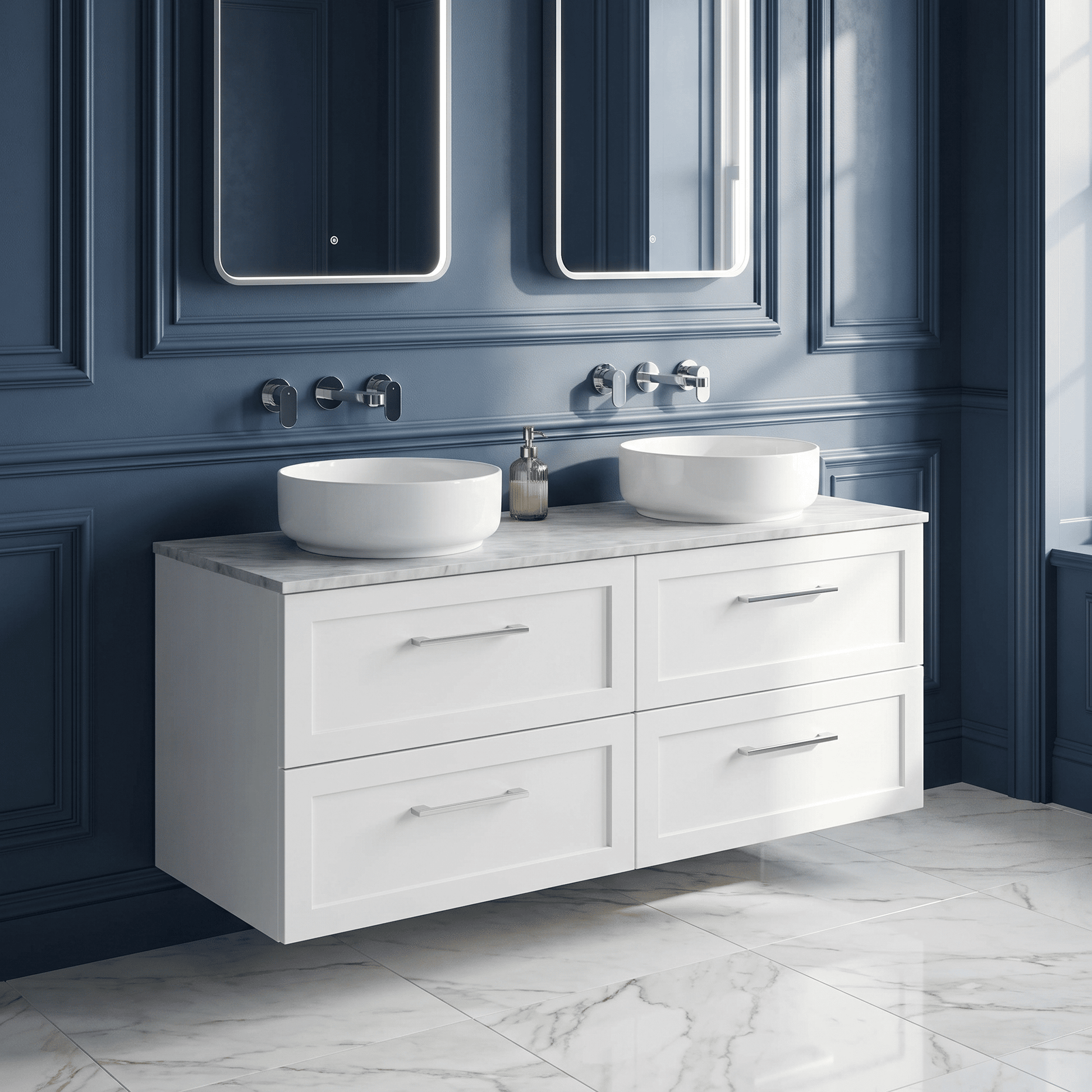 [BFSH124GMT2] Stonnall Traditional Wall Hung 4 Drawer 1200mm Vanity Unit with Grey Marble Top - Choice of Colour - Lifestyle 1