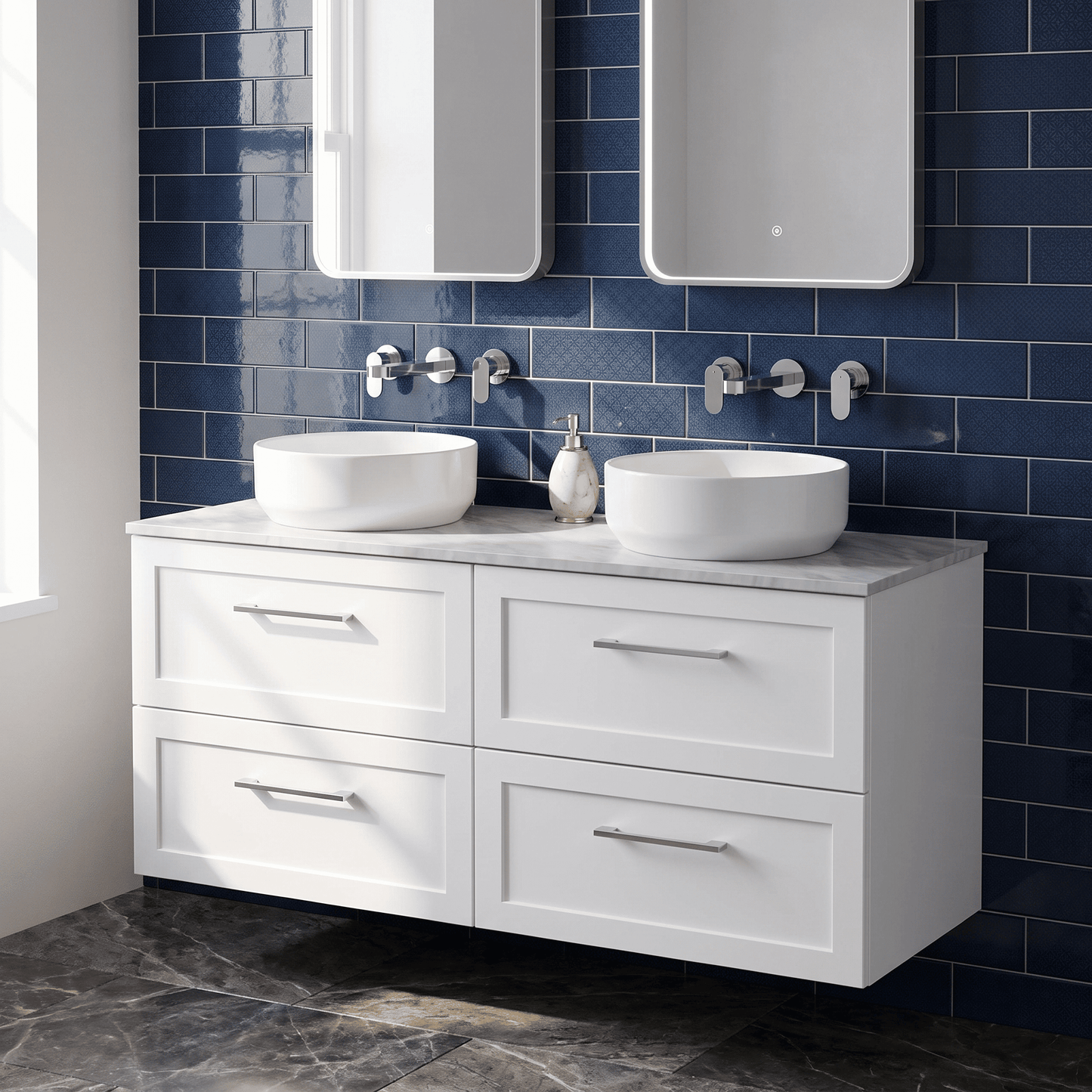 [BFSH124GMT2] Stonnall Traditional Wall Hung 4 Drawer 1200mm Vanity Unit with Grey Marble Top - Choice of Colour - Lifestyle 2