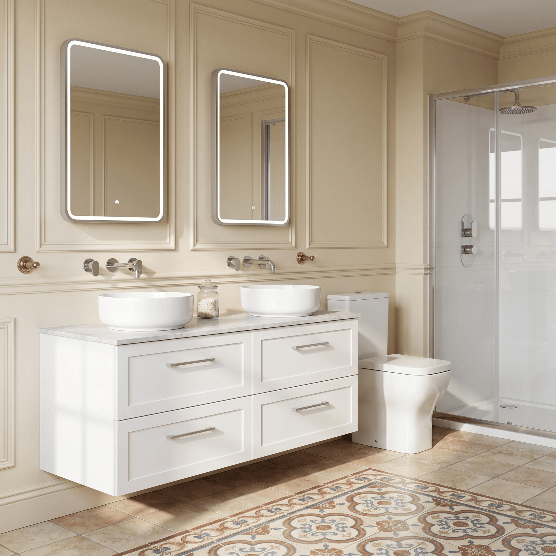[BFSH124GMT2] Stonnall Traditional Wall Hung 4 Drawer 1200mm Vanity Unit with Grey Marble Top - Choice of Colour - Lifestyle 3