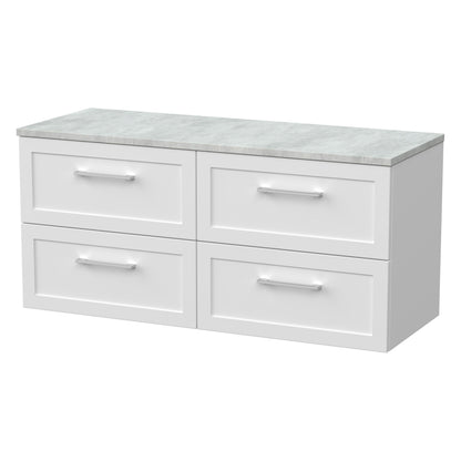 [BFSH124LBG2] Stonnall Traditional Wall Hung 4 Drawer 1200mm Vanity Unit with Bellato Grey Laminate Worktop - Choice of Colour - Cutout