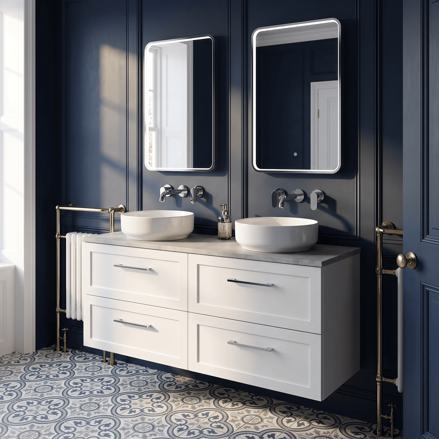 [BFSH124LBG2] Stonnall Traditional Wall Hung 4 Drawer 1200mm Vanity Unit with Bellato Grey Laminate Worktop - Choice of Colour - Lifestyle 1