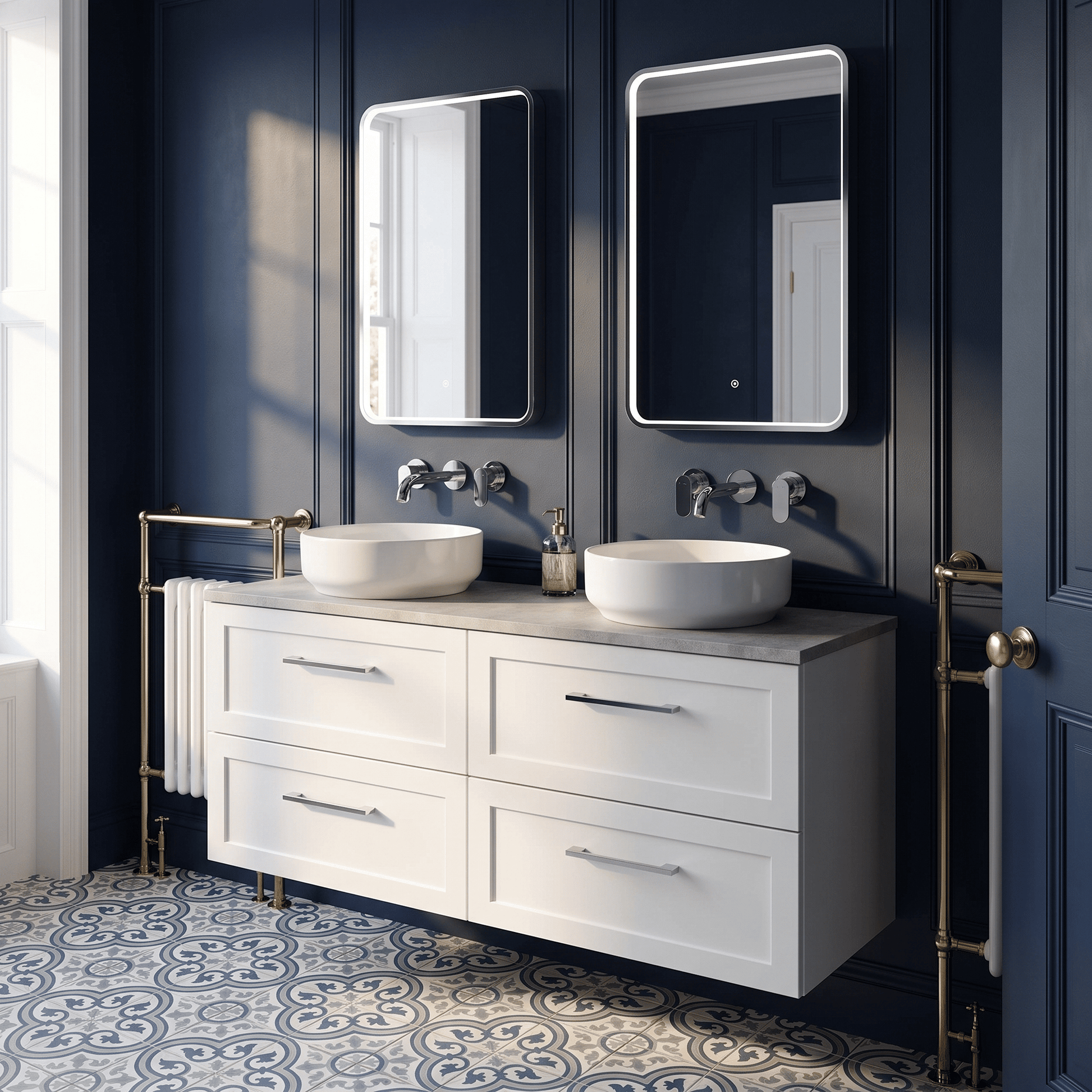 [BFSH124LBG2] Stonnall Traditional Wall Hung 4 Drawer 1200mm Vanity Unit with Bellato Grey Laminate Worktop - Choice of Colour - Lifestyle 1