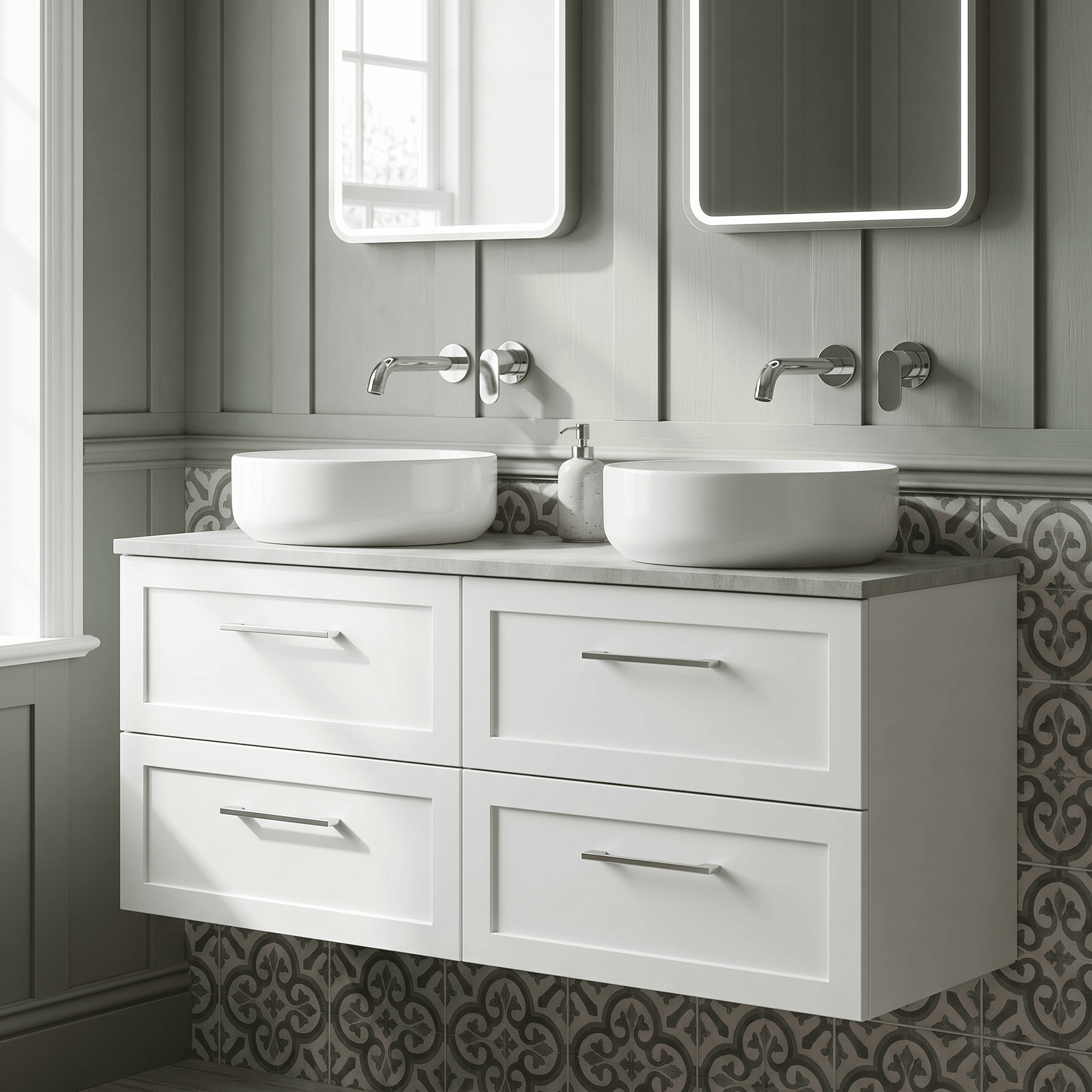 [BFSH124LBG2] Stonnall Traditional Wall Hung 4 Drawer 1200mm Vanity Unit with Bellato Grey Laminate Worktop - Choice of Colour - Lifestyle 2