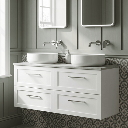 [BFSH124LBG2] Stonnall Traditional Wall Hung 4 Drawer 1200mm Vanity Unit with Bellato Grey Laminate Worktop - Choice of Colour - Lifestyle 2