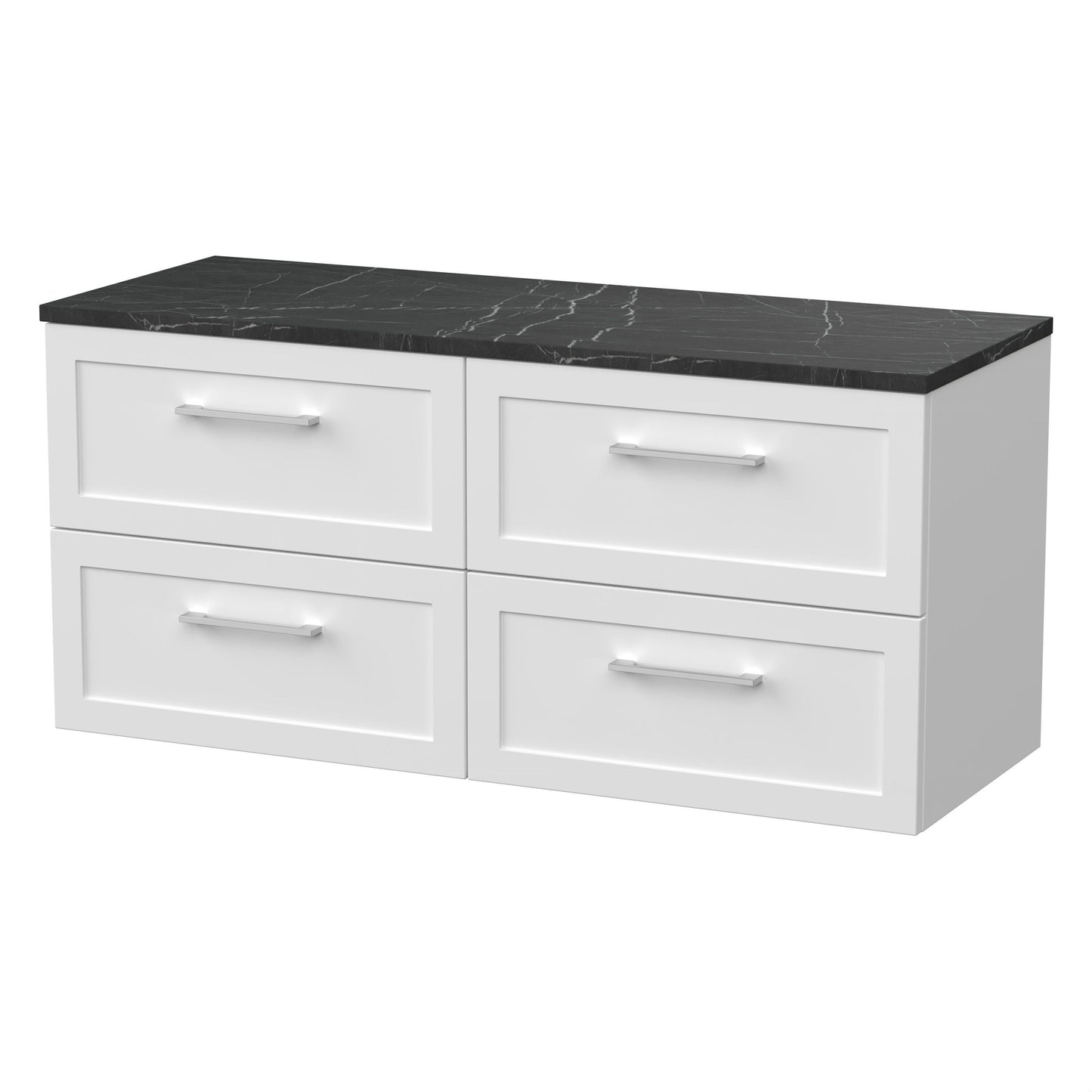 [BFSH124LBP2] Stonnall Traditional Wall Hung 4 Drawer 1200mm Vanity Unit with Black Pietra Marble Laminate Worktop - Choice of Colour - Cutout