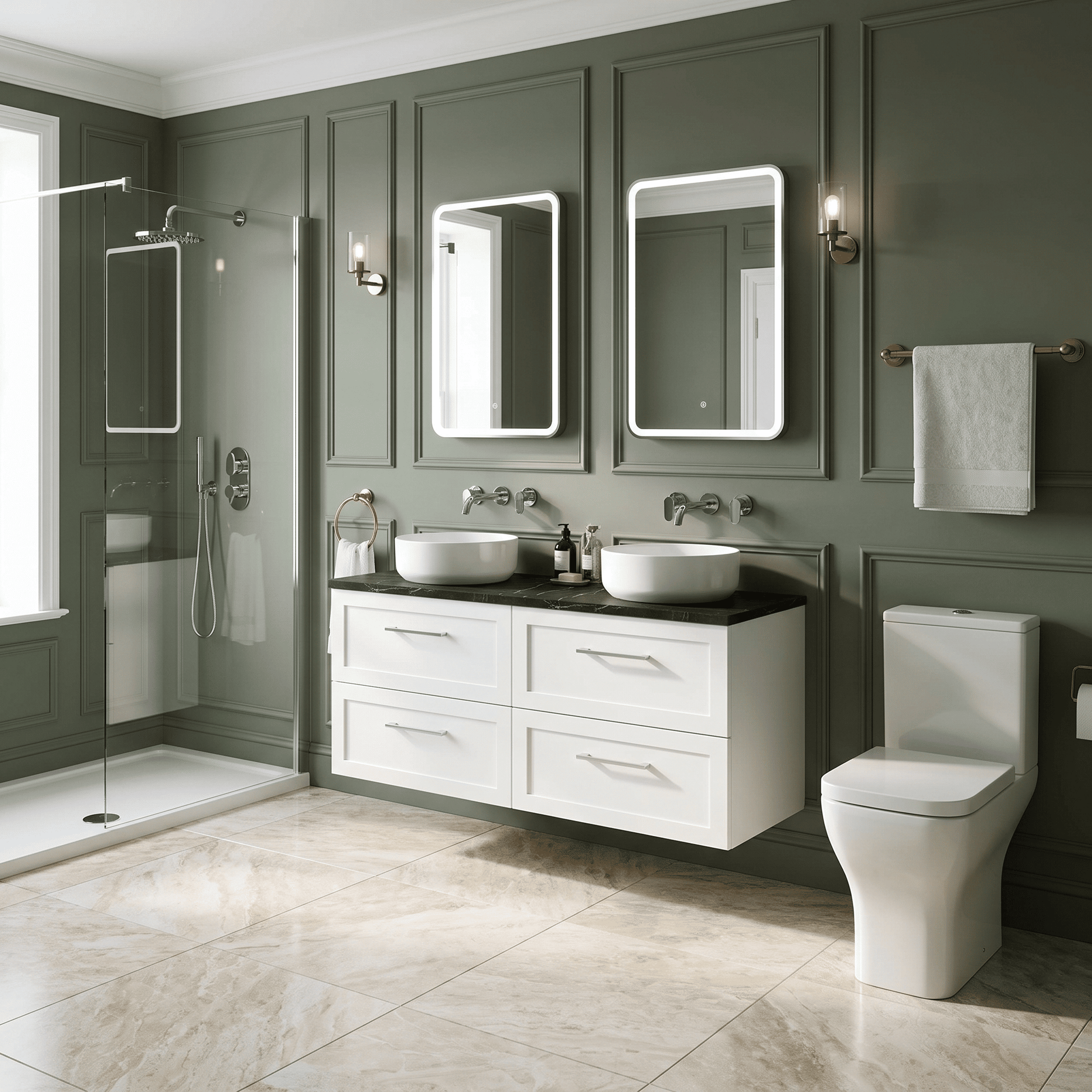 [BFSH124LBP2] Stonnall Traditional Wall Hung 4 Drawer 1200mm Vanity Unit with Black Pietra Marble Laminate Worktop - Choice of Colour - Lifestyle 1