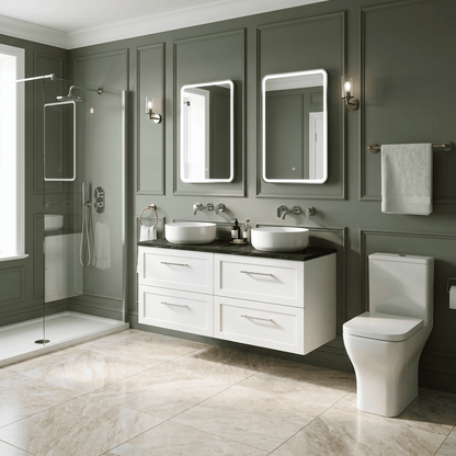 [BFSH124LBP2] Stonnall Traditional Wall Hung 4 Drawer 1200mm Vanity Unit with Black Pietra Marble Laminate Worktop - Choice of Colour - Lifestyle 1