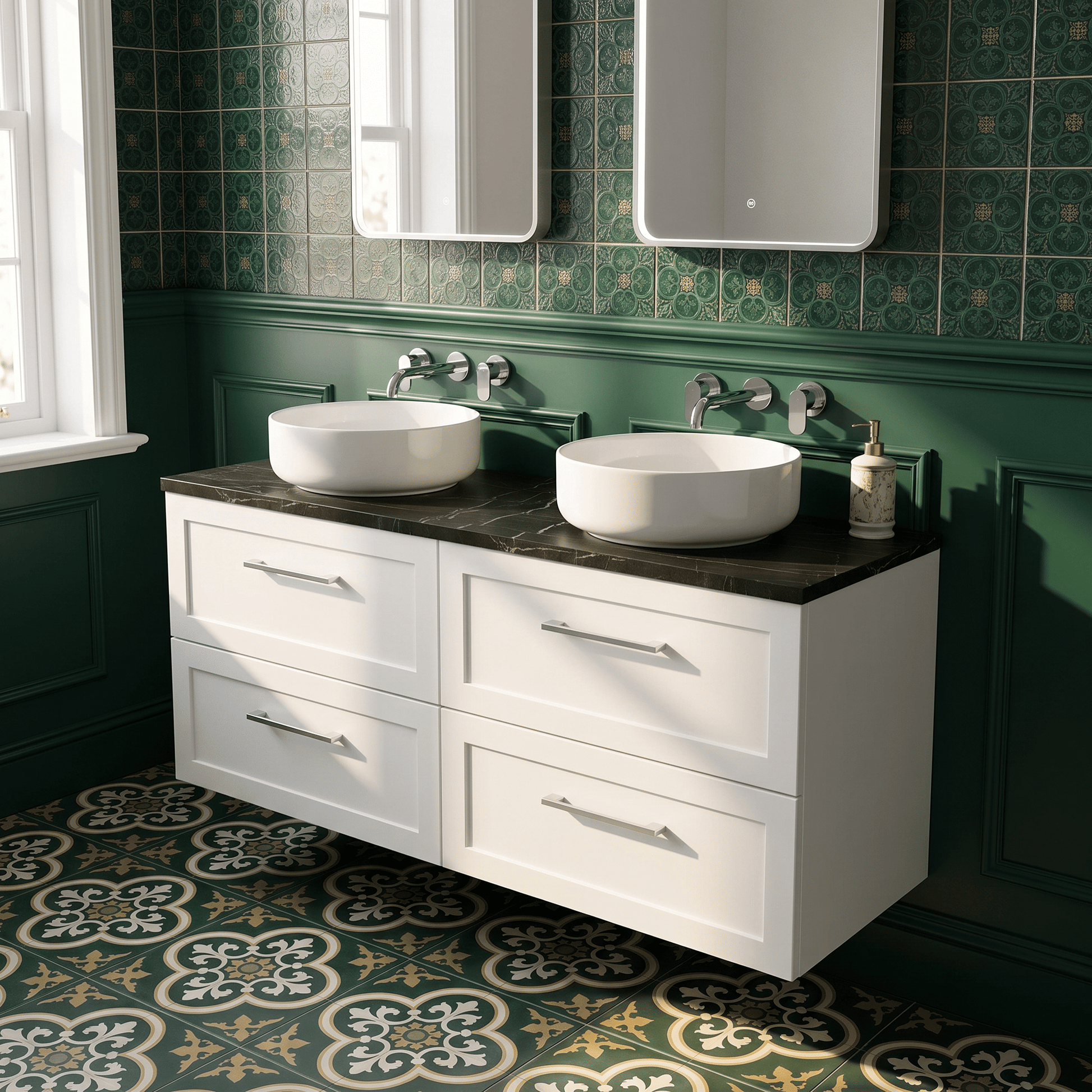 [BFSH124LBP2] Stonnall Traditional Wall Hung 4 Drawer 1200mm Vanity Unit with Black Pietra Marble Laminate Worktop - Choice of Colour - Lifestyle 2