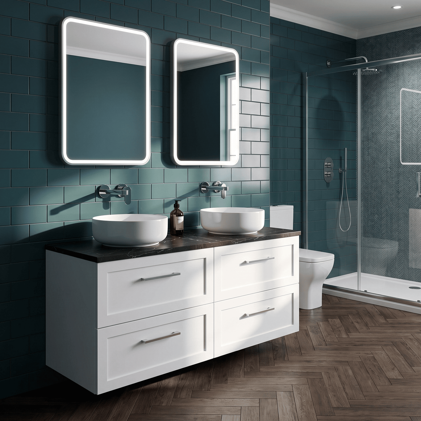 [BFSH124LBP2] Stonnall Traditional Wall Hung 4 Drawer 1200mm Vanity Unit with Black Pietra Marble Laminate Worktop - Choice of Colour - Lifestyle 3