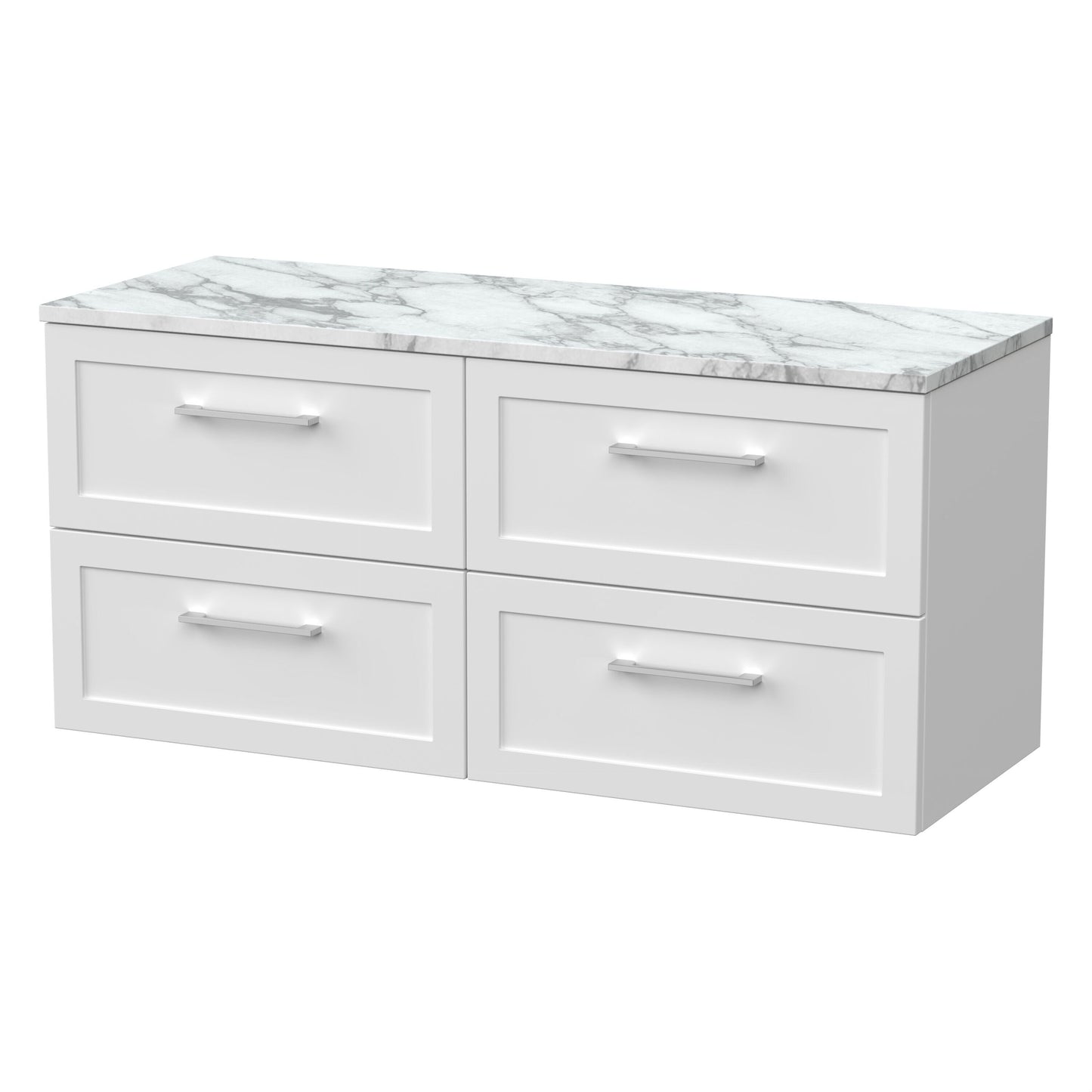 [BFSH124LCM2] Stonnall Traditional Wall Hung 4 Drawer 1200mm Vanity Unit with Carrera Marble Laminate Worktop - Choice of Colour - Cutout