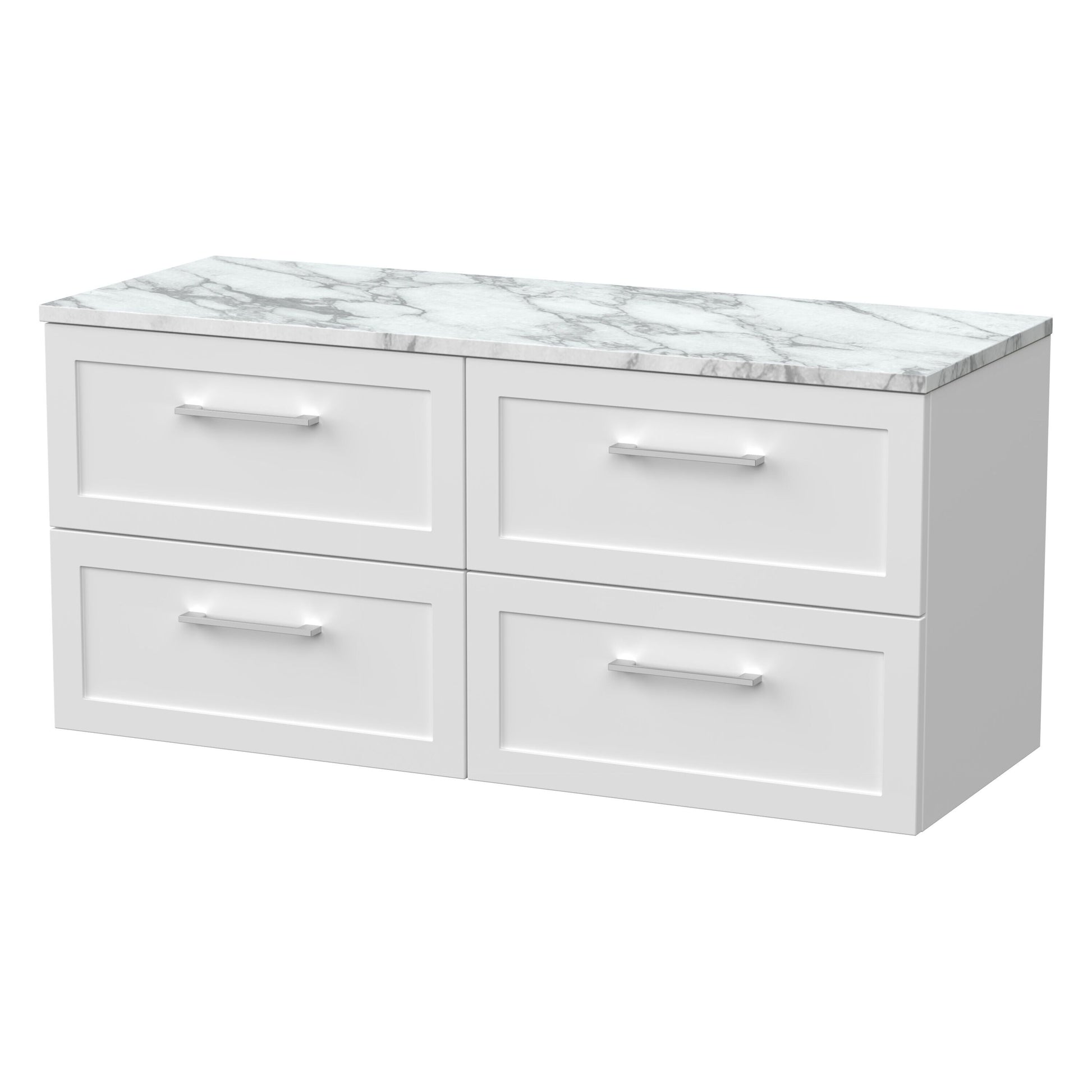 [BFSH124LCM2] Stonnall Traditional Wall Hung 4 Drawer 1200mm Vanity Unit with Carrera Marble Laminate Worktop - Choice of Colour - Cutout